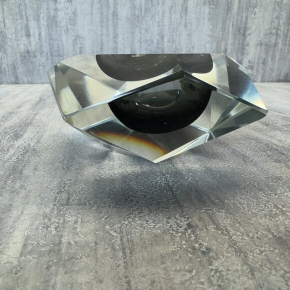 Murano Ashtray Mid Century Modern Faceted Grey Black Amber Glass Art Bowl - Picture 15 of 15